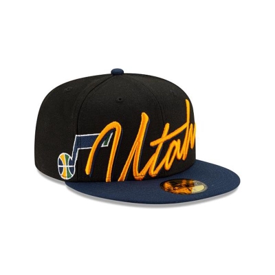 Utah Jazz Gorra | New Era NBA Cursive 59fifty Fitted Cap Mexico - Negros